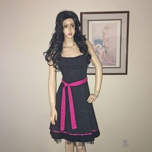 Ruby Rox Black Pink Polka Dot Retro Party Dress